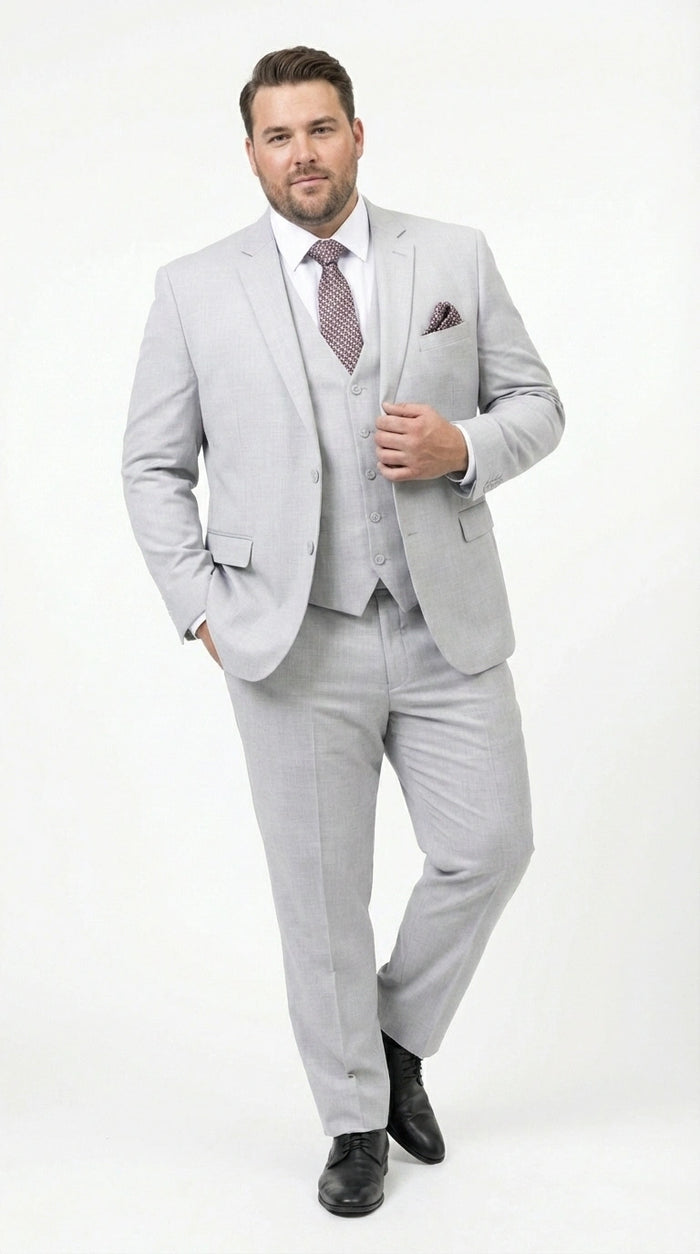 Men’s Light Grey Sharkskin 3 Piece Suit – Two Button Vested Modern Formal Business Suit for Wedding in silver Ice Gray Modern Fit