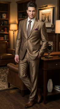 Mens Gold Brown Tan Beige Khaki Bronze Formal Suit – Luxury Metallic Finish Wedding and Prom Suit for Men