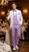 Men’s White and Lavender Tuxedo Wedding Suit with Dinner Jacket, Vest, Pants and Bow Tie