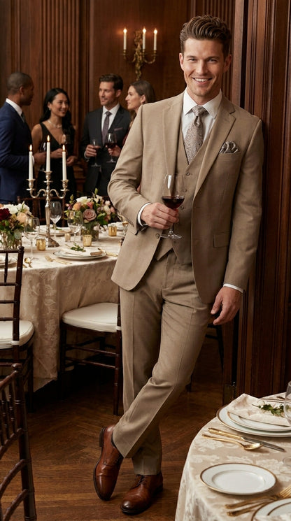 Big And Tall Men's Plus Size Men's Suits For Big Guys Beige
