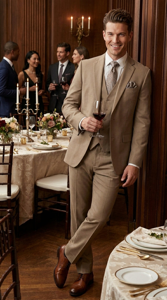 Big And Tall Men's Plus Size Men's Suits For Big Guys Beige