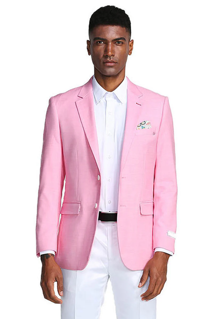 Men’s Pink Lightweight Easter Suit, Jacket and Pants Summer Wedding Prom Dress Suit Set