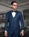 Mens One Button Satin Trim Notch Prom Tuxedo in Shiny Indigo Sharkskin