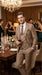 Men’s Rossiman Tan Suit with Gold Buttons, Peak Lapel Jacket and Double Breasted Vest