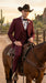 Men’s Burgundy Western Tuxedo Suit, 3 Piece Cowboy Formal Wedding Prom Suit with Satin Trim