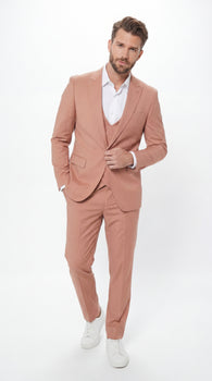 Men’s Peach Light Brown 3 Piece Suit – Wedding & Prom Formal Suit Set, Blazer Pants Double breasted vest