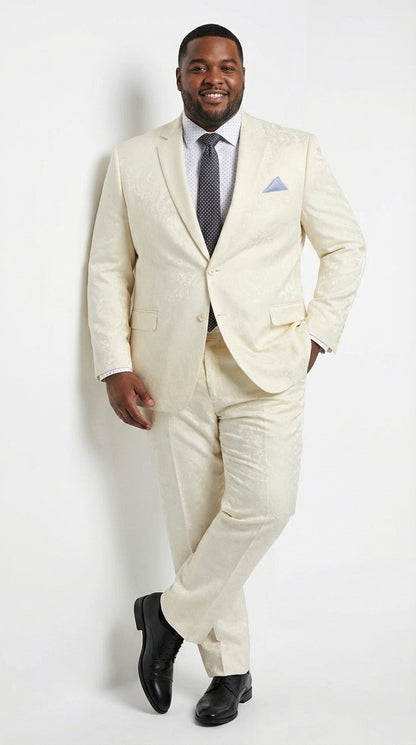 Men’s Ivory Paisley Shiny Suit – Flroal Formal Wedding and Prom Suit for Party, in Cream Off White