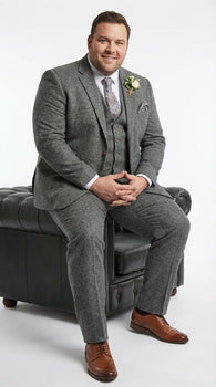 Men’s Peaky Blinder Light Grey Tweed Suit with Vest – Classic Three Piece Formal Suit, Vintage Wedding Business Outfit