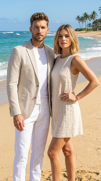 Men’s Beige Seersucker Summer Blazer, Lightweight Striped Sport Coat for Weddings, Parties, Beach Events in Tan Color