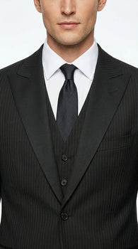 Vitali Mens Black Tone on Tone Shadow Stripe Vested Suit Set – 3 Piece Modern Fit Pinstripe Two Buttons