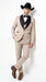 Men’s Beige Pinstripe Western 3 Piece Tuxedo Suit with Black Shawl Lapel, Formal Cowboy Wedding Prom Suit in Tan Khaki Color