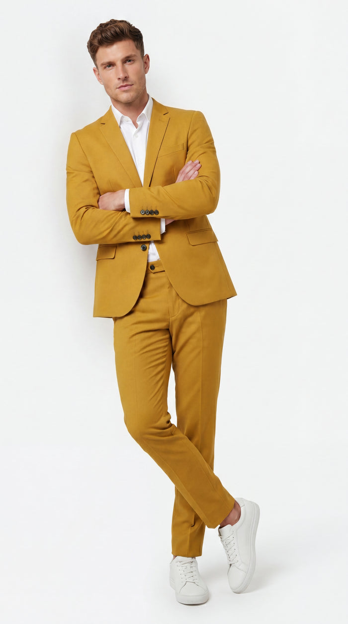 Men’s Gold Mustard Color Suit – Wedding & Prom Formal Suit Outfit, Modern Blazer and Pants
