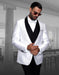 Mens Vested One Button Shawl Tuxedo in Geometric Chain Print in White