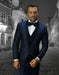 Mens Vested Shawl Tuxedo in Mini Diamond Print Dots in Navy Blue