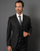 Mens 2 Button Slim Fit Vested Suit in Black Textured Fabric