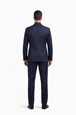 1920 Fashion For Men Dark Navy Blue Suit For Men Chalk White Pinstripe Stripe 2 Buttons Vested Suit - Image 2