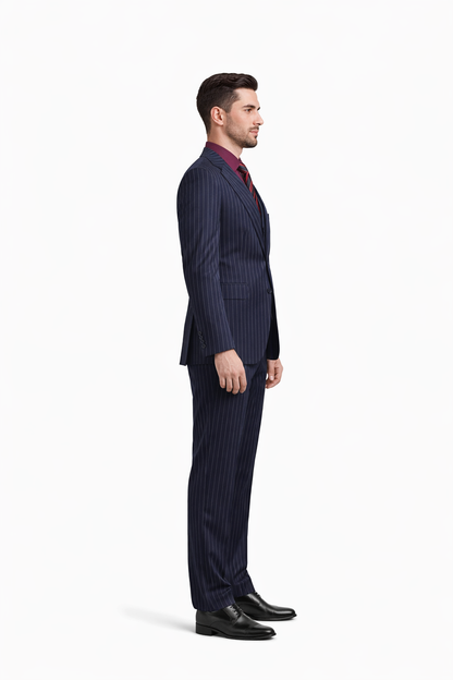 1920 Fashion For Men Dark Navy Blue Suit For Men Chalk White Pinstripe Stripe 2 Buttons Vested Suit - Image 3
