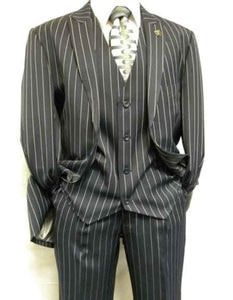 1920'S Gangster Bold Pinstripe ~ Stripe Men'S Stripe Mars Dark Blue Fashion Vested Suit Pleated Pants