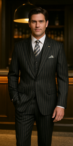 1920'S Gangster Bold Pinstripe ~ Stripe Men'S Stripe Mars Dark Blue Fashion Vested Suit Pleated Pants