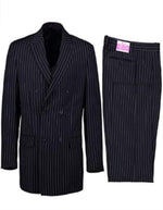 1920s Gangster Custom - Bold Gangster Pinstripe Suit Navy Blue