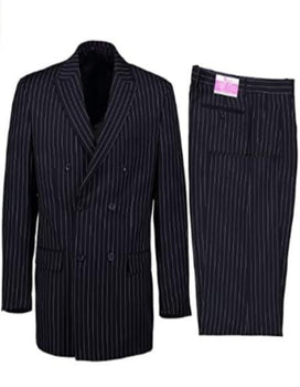 1920s Gangster Custom - Bold Gangster Pinstripe Suit Navy Blue