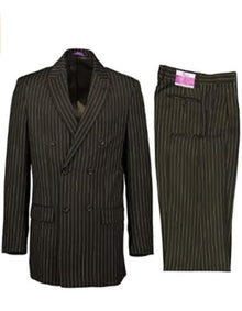 1920s Gangster Custom - Bold Gangster Pinstripe Suit Olive Green