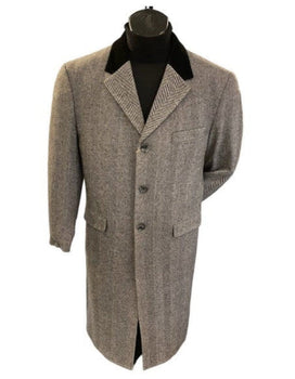 Herringbone Wool & Cashmere Chesterfield Overcoat – 1920s Full Length - Image 9