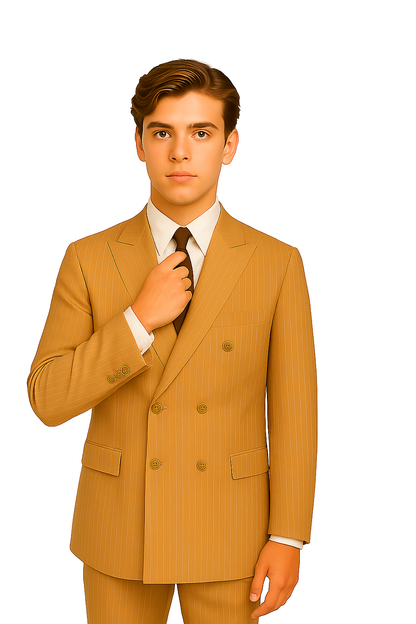 1920s Gangster Custom - Bold Gangster Pinstripe Suit Camel - Image 3