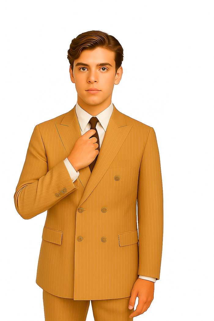 1920s Gangster Custom - Bold Gangster Pinstripe Suit Camel - Image 3
