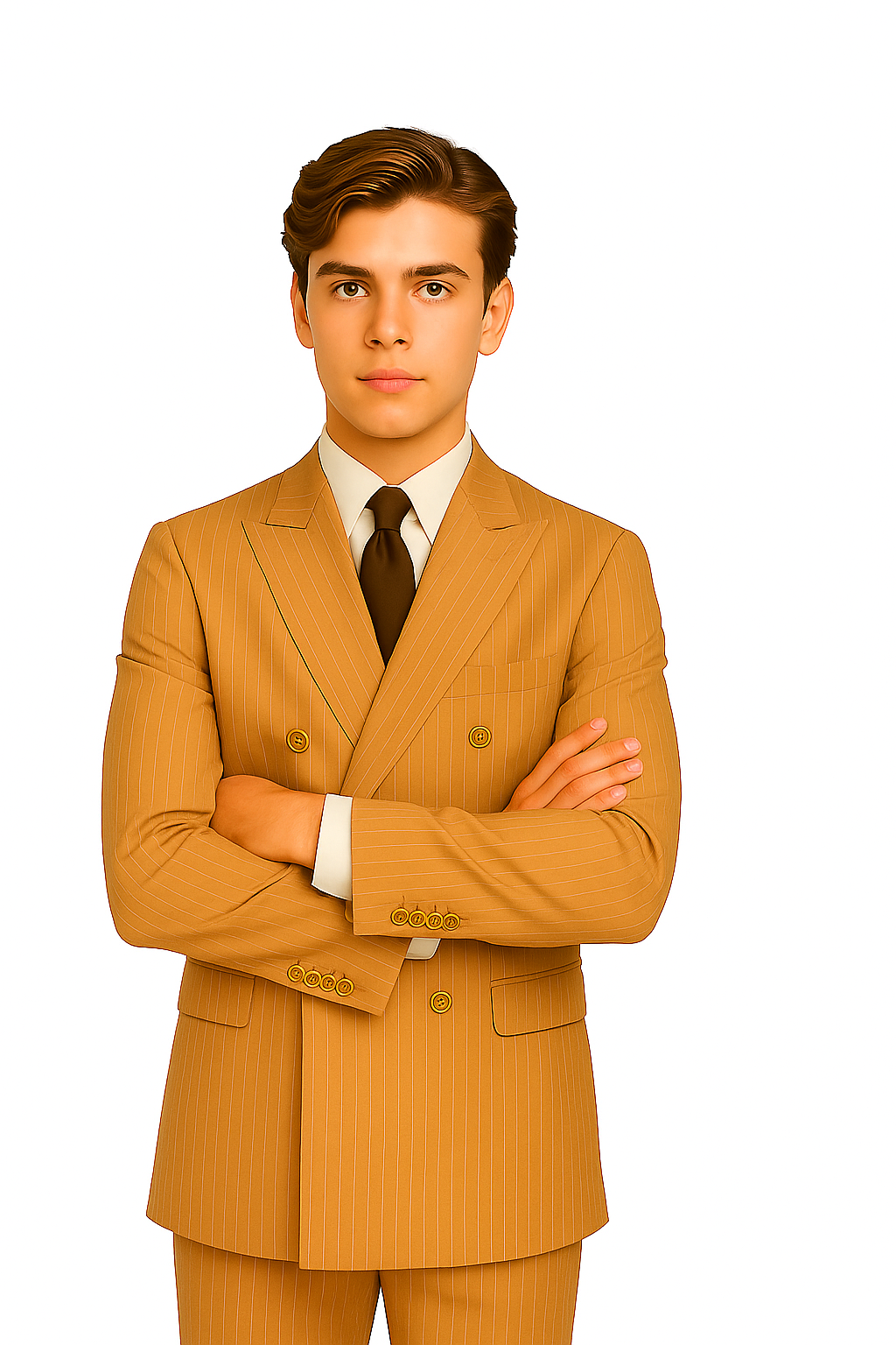 1920s Gangster Custom - Bold Gangster Pinstripe Suit Camel - Image 8
