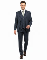 1920'S Gangster Bold Pinstripe Suit ~ Stripe Men'S Stripe Mars Dark Blue Fashion Vested Suit Pleated Pant