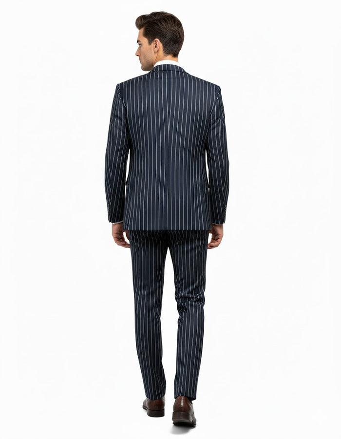1920'S Gangster Bold Pinstripe ~ Stripe Men'S Stripe Mars Dark Blue Fashion Vested Suit Pleated Pant - Image 4