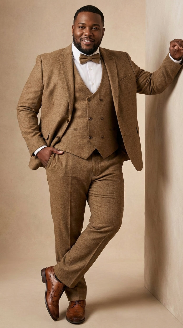 Mens Mocca Brown Taupe textured 1920s Great Gatsby Inspired Suit – Vintage Three Piece Retro Formal Suit Peak Lapel Modern Fit