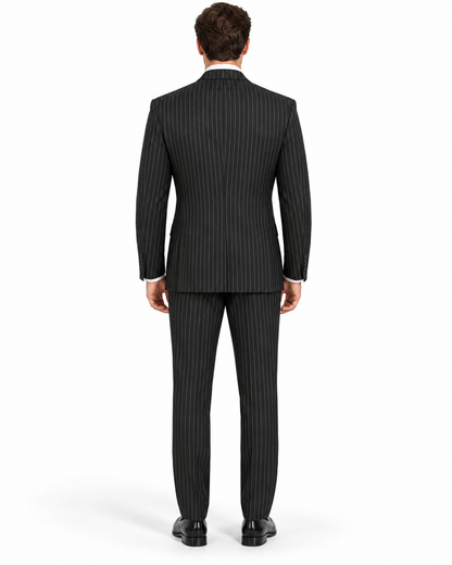 Banker Collection-Men's Double Breasted Pinstripe Black Suit