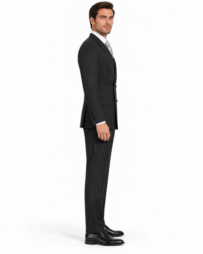 Banker Collection-Men's Double Breasted Pinstripe Black Suit
