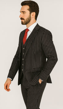 1920s Mens Suit - 1920s Mens Outfit - 1920s costume  Bold Pinstripe Suit in  Black - Image 6