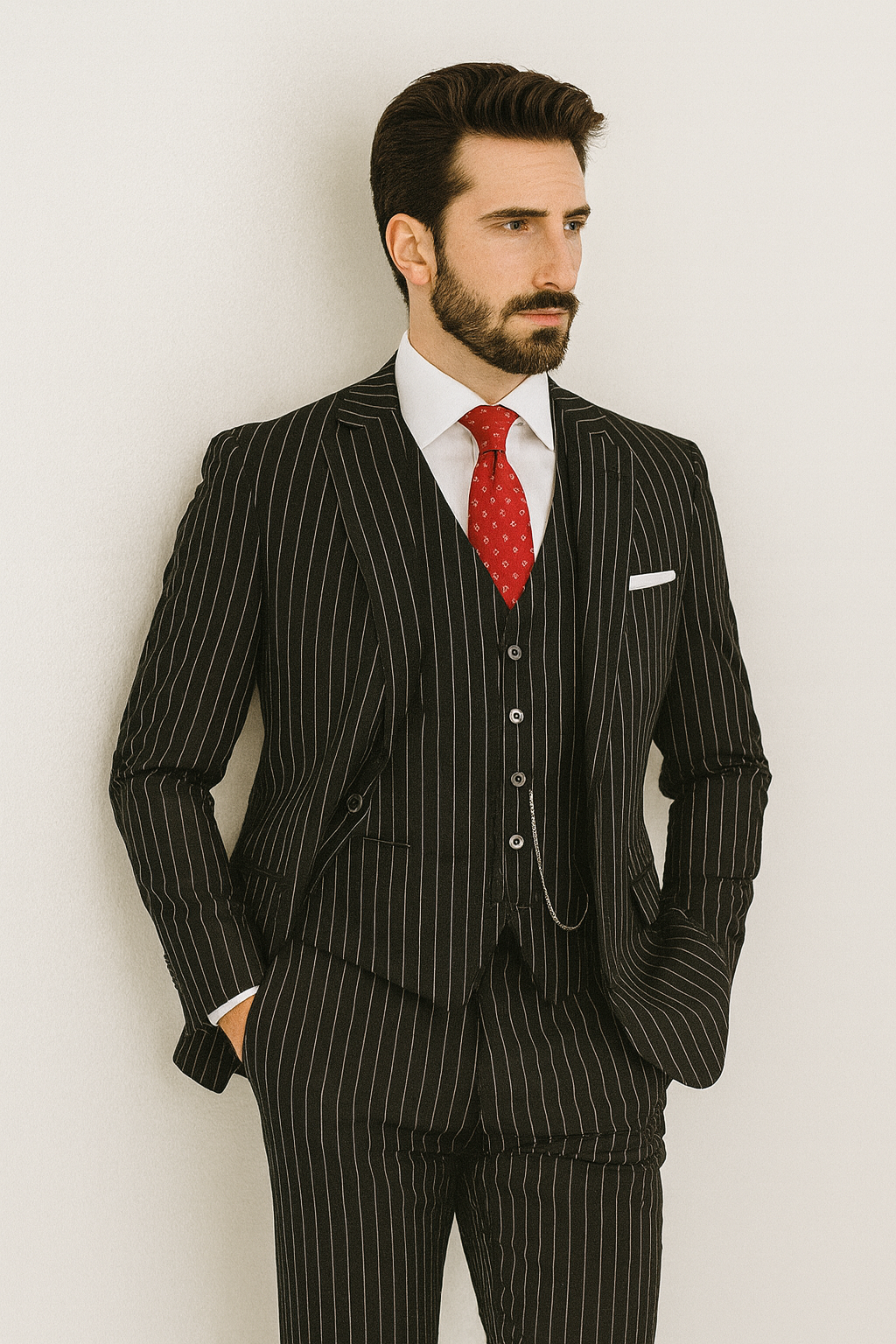 1920s Mens Suit - 1920s Mens Outfit - 1920s costume  Bold Pinstripe Suit in  Black - Image 7