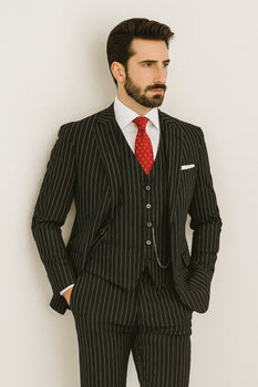 1920s Mens Suit - 1920s Mens Outfit - 1920s costume  Bold Pinstripe Suit in  Black - Image 7