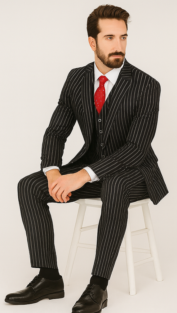 1920s Mens Suit - 1920s Mens Outfit - 1920s costume  Bold Pinstripe Suit in  Black - Image 8