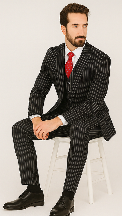 1920s Mens Suit - 1920s Mens Outfit - 1920s costume  Bold Pinstripe Suit in  Black
