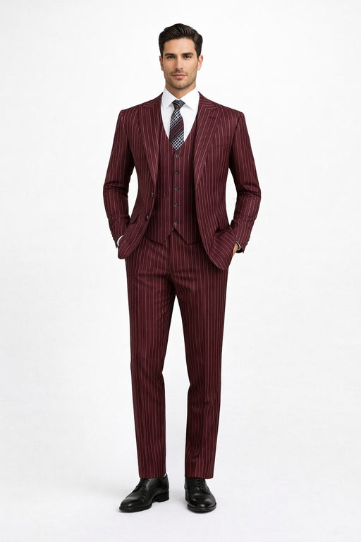 1920s Mens Suit - 1920s Mens Outfit - 1920s  costume  Bold Pinstripe Wide Suit in Burgundy