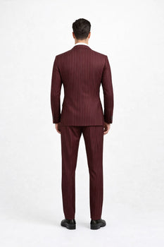 1920s Mens Suit - 1920s Mens Outfit - 1920s  costume  Bold Pinstripe Wide Suit in Burgundy - Image 3