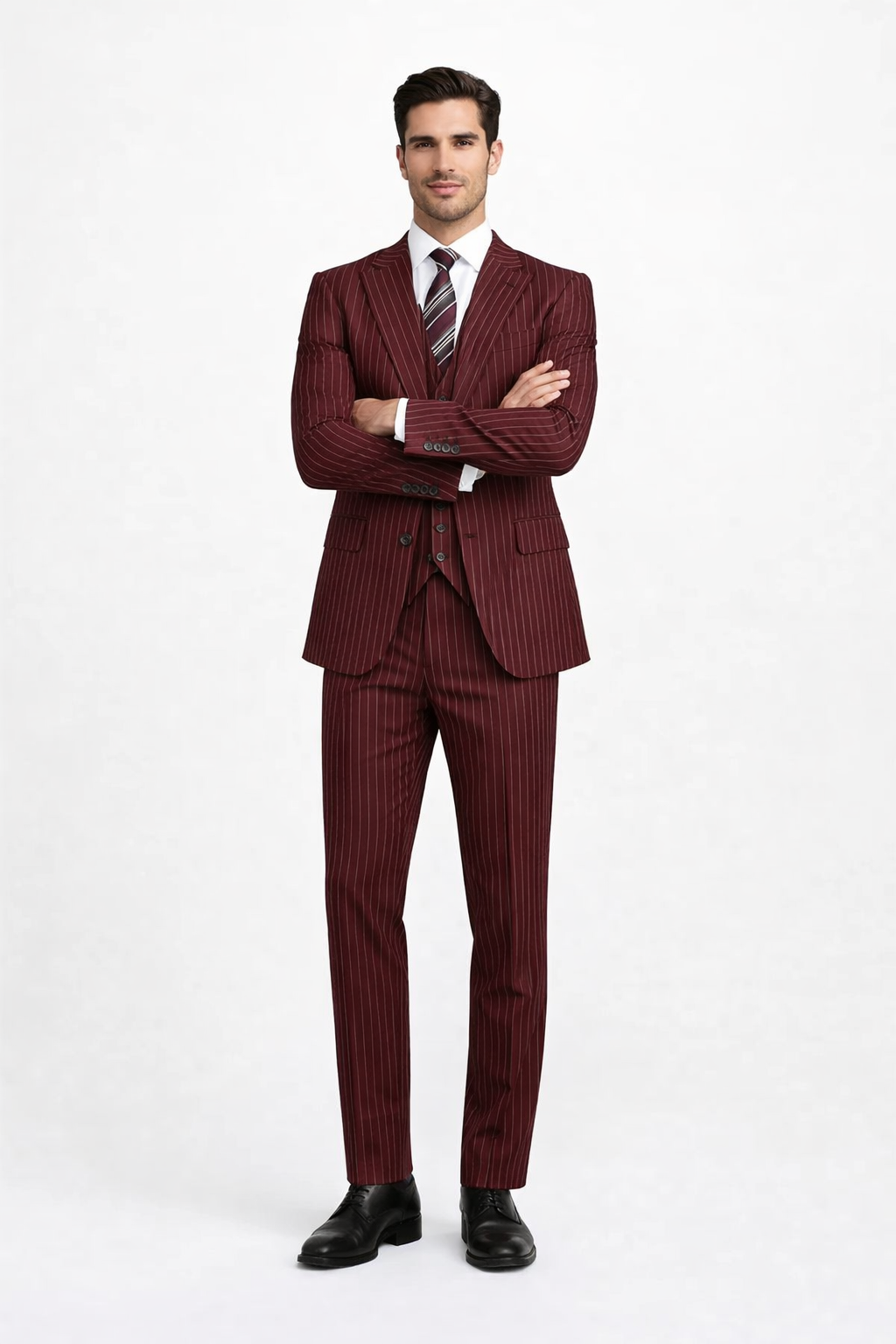 1920s Mens Suit - 1920s Mens Outfit - 1920s  costume  Bold Pinstripe Wide Suit in Burgundy - Image 5