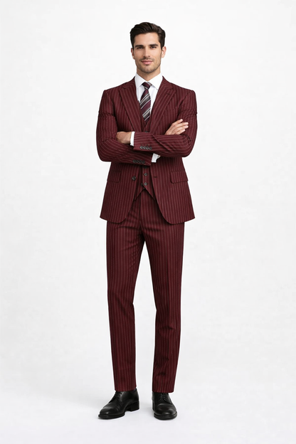 1920s Mens Suit - 1920s Mens Outfit - 1920s  costume  Bold Pinstripe Wide Suit in Burgundy - Image 5