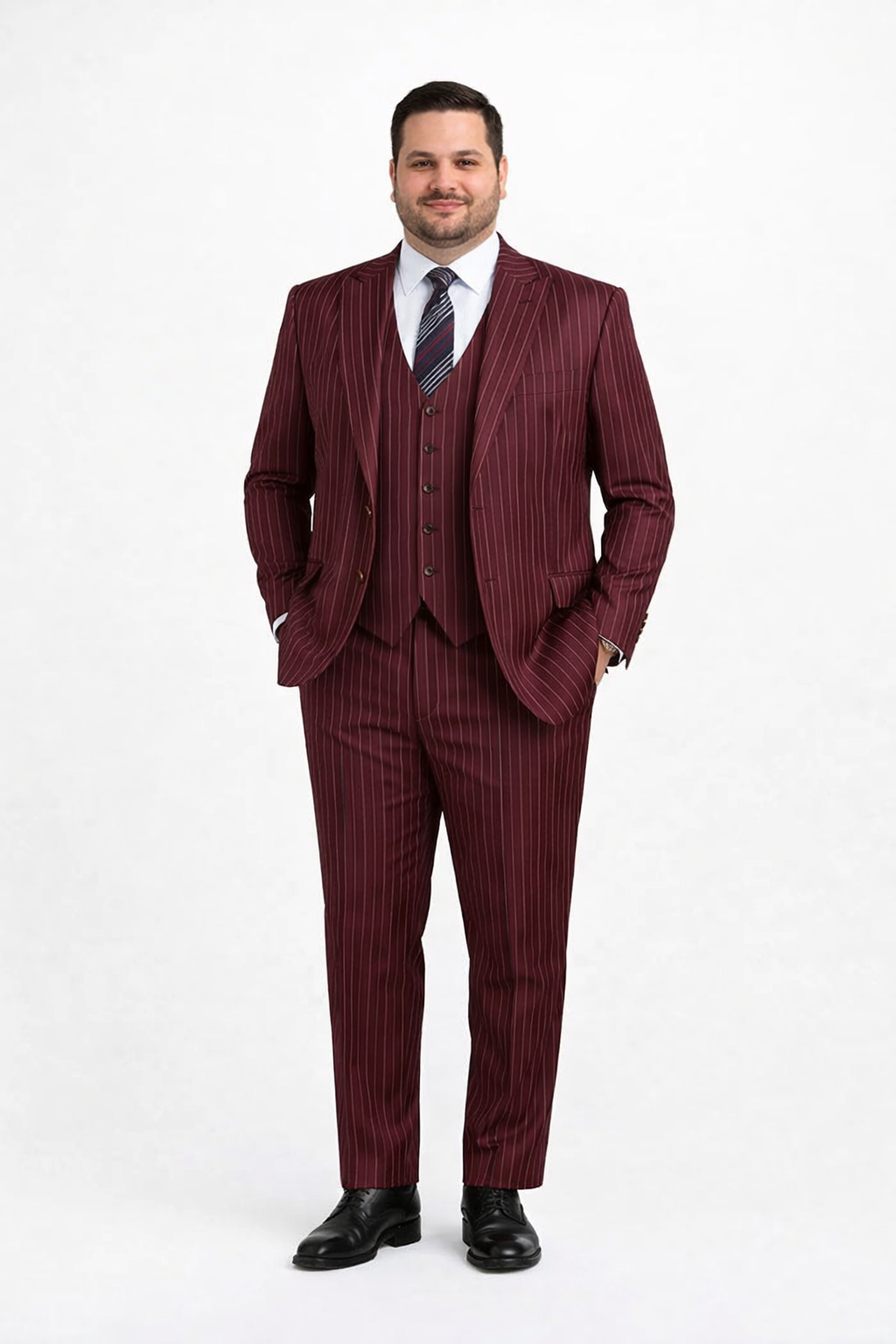1920s Mens Suit - 1920s Mens Outfit - 1920s  costume  Bold Pinstripe Wide Suit in Burgundy - Image 6