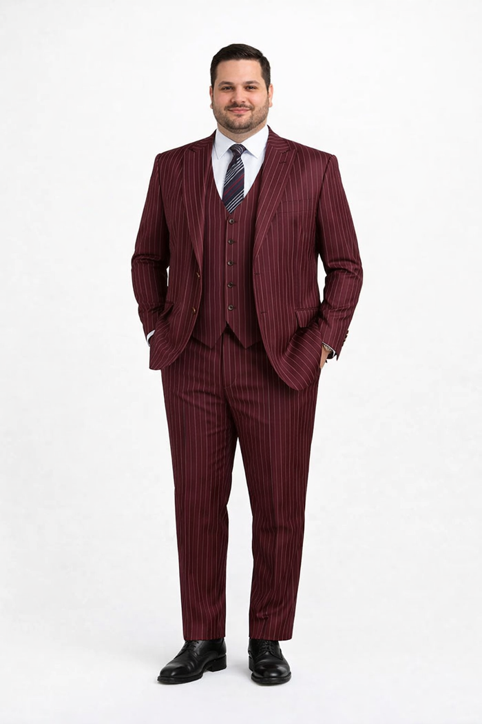 1920s Mens Suit - 1920s Mens Outfit - 1920s  costume  Bold Pinstripe Wide Suit in Burgundy - Image 6