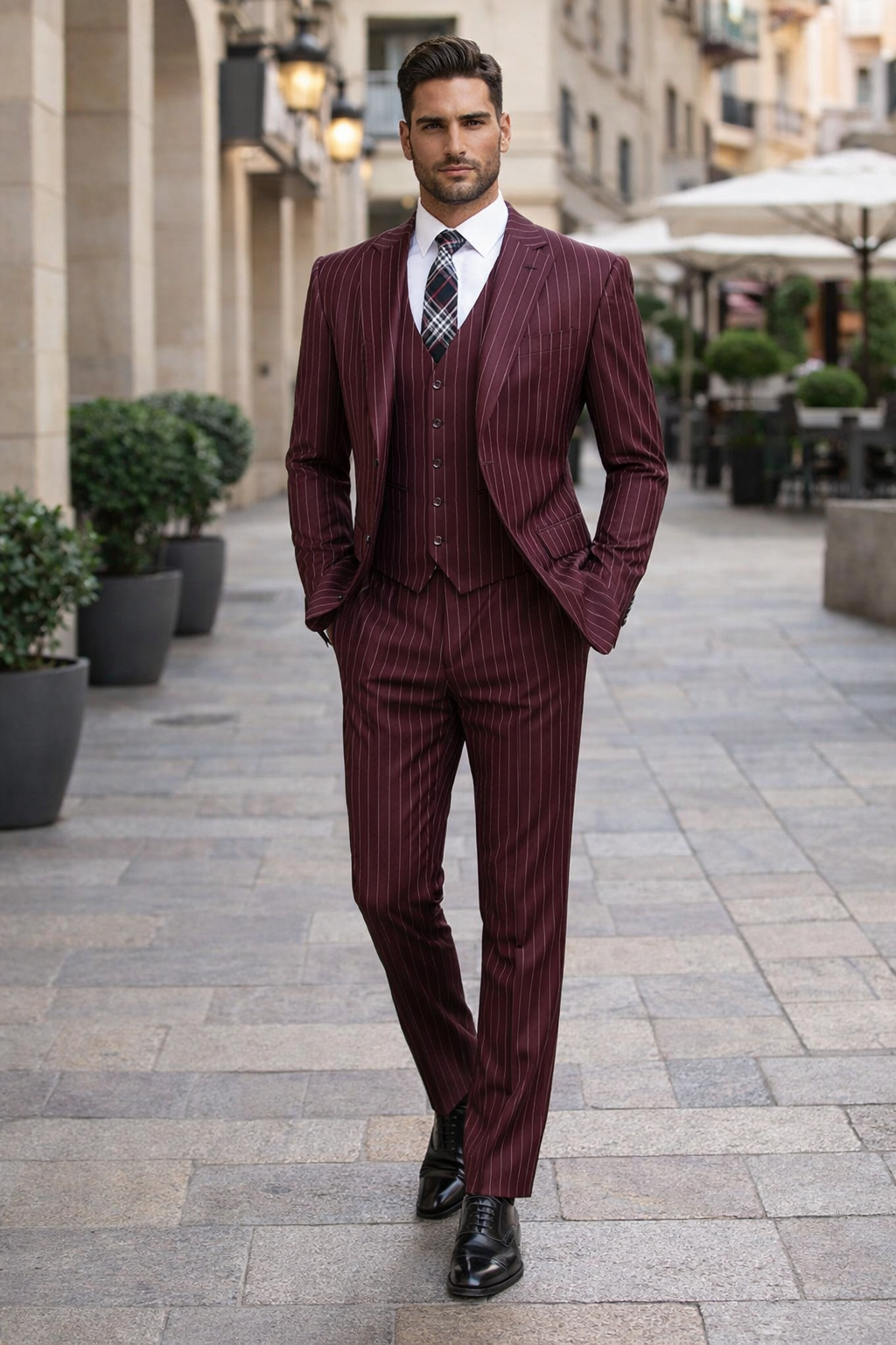 1920s Mens Suit - 1920s Mens Outfit - 1920s  costume  Bold Pinstripe Wide Suit in Burgundy - Image 7