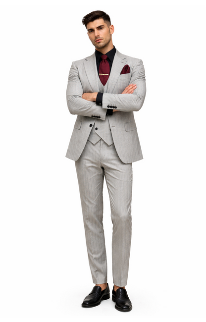 1920s Mint Grey And Black Pinstripe Suit - Vested Stripe Gangster Suit - SAM371SK-01 - Image 5