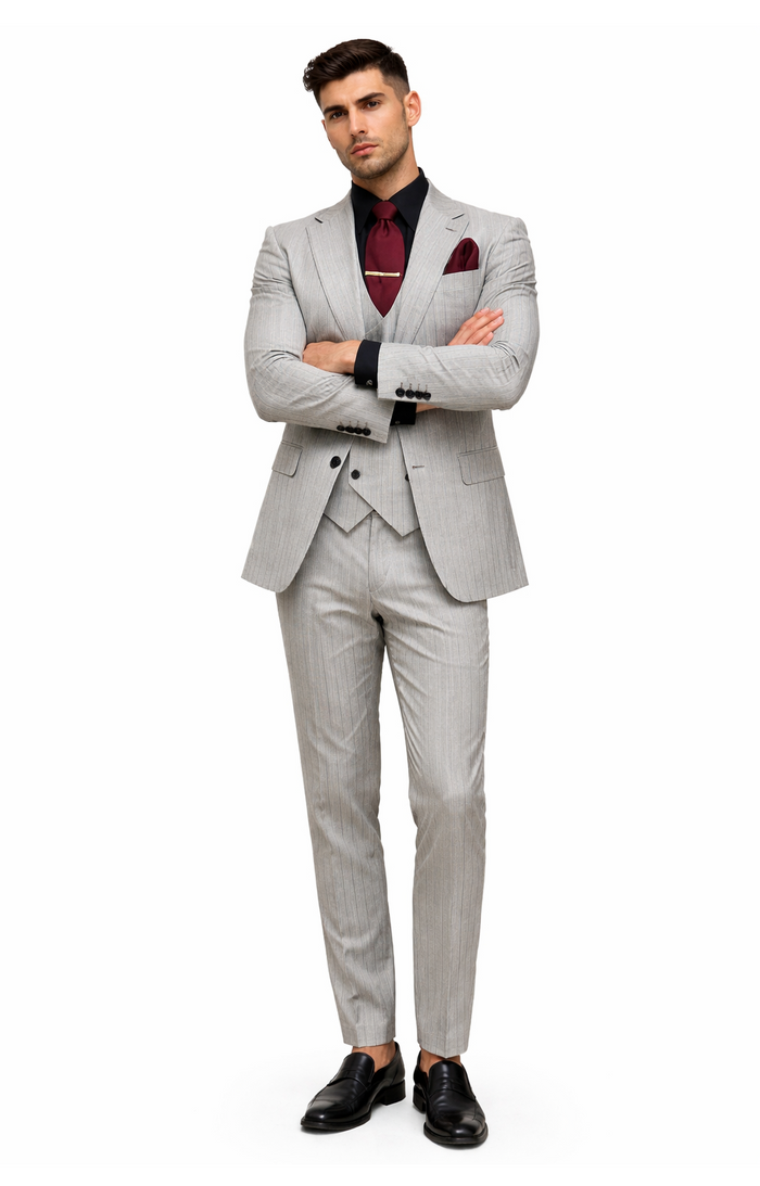 1920s Mint Grey And Black Pinstripe Suit - Vested Stripe Gangster Suit - SAM371SK-01 - Image 5