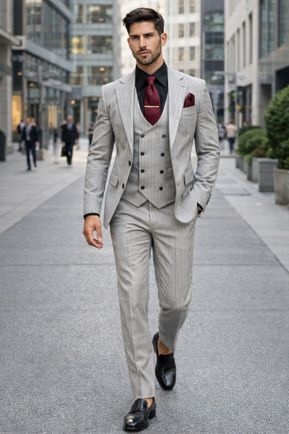 1920s Mint Grey And Black Pinstripe Suit - Vested Stripe Gangster Suit - SAM371SK-01 - Image 6